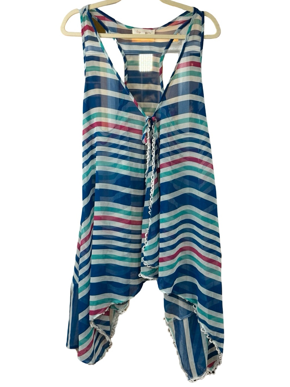 🩵🌺▫️ Francesca's Collections Blue Multi-Striped Sleeveless Tie-Front Tank ▫️🌺🩵